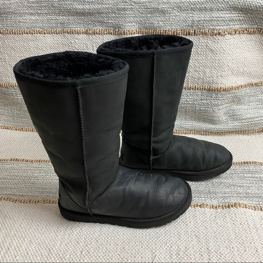 UGG Black Leather Embroidered Stitch Boho Boots - Picture 6 of 16